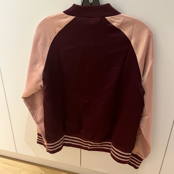 ADIDAS Satin zip down Bomber Jacket Burgundy/ Pink - Picture 2 of 7